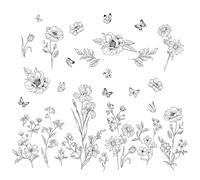 FUFUQUARE Minimalist Line Art Black and White Butterfly Flower Wall Stickers
