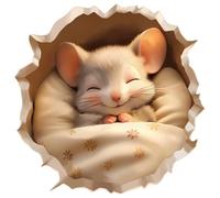FUFUQUARE Mouse Hole Wall Stickers 3D Realistic Cute Sleeping Mice Wall Decal PVC Self-Adhesive Removable for Skirting Board Corner Bedroom Decoration 15 * 15cm