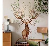 FUFUQUARE Northern Europe Deer Wall Stickers Large Animals Antlers Tree PVC Wall Art Decals Peel and Stick for Living Room Bedroom Nursery