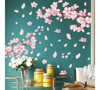 FUFUQUARE Peach Blossom Tree Wall Decal Pink Floral Branch Wall Art Decals Removable Vinyl Peel and Stick Decor for Girls Nursery Bedroom Living Room