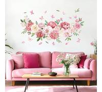 FUFUQUARE Pink Peony Flower Wall Stickers, Spring Floral Butterfly Decorative Wall Art Decals Peel and Stick for Girls Baby Bedroom Living Room