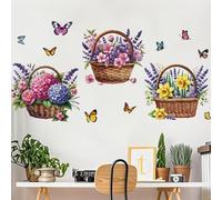 FUFUQUARE Purple Flower Basket Wall Stickers Elegant Butterfly Floral Bouquet Wall Art Decals Peel and Stick Decorations for Bedroom Living Room Nursery Kitchen Toilet Seat Lid