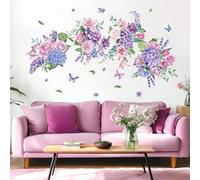 FUFUQUARE Purple Flower Wall Stickers, Floral Vine Butterfly Decorative Wall Art Decals Peel and Stick Girls Baby Bedroom Décor