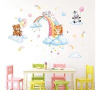 FUFUQUARE Rainbow Animal Wall Decals Koala Bear Fox Rabbit Wall Stickers | Peel and Stick Balloon Clouds Stars Art Decor for Baby Kids Nursery Classroom Bedroom Playroom