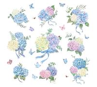 FUFUQUARE Watercolor Blue Flowers Wall Stickers Blooming Hydrangea Floral Vine Wall Art Decals Removable for Bedroom Nursery Living Room Furniture