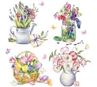 FUFUQUARE Watercolor Floral Potted Wall Decal Spring Butterfly Wall Sticker