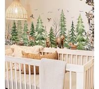 FUFUQUARE Watercolor Pine Tree Animals Wall Stickers Woodland Forest Tree Fox Deer Bear Bird Wall Decals Baby Nursery Bedroom Living Room Wall Decor