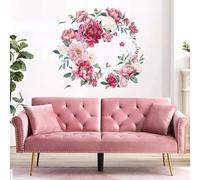 FUFUQUARE Watercolor Poney Flowers Wall Stickers Pink Blooming Floral Wall Art Decals Peel and Stick for Bedroom Living Room Nursery