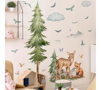 FUFUQUARE Woodland Forest Animals Wall Stickers Cloud Pine Tree Wall Decals Peel and Stick Deer Fox Wall Decor for Kids Bedroom Living Room Nursery