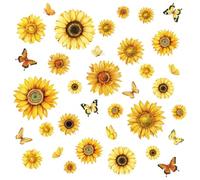 FUFUQUARE Yellow Sunflowers Wall Stickers Butterfly Floral Wall Art Decals