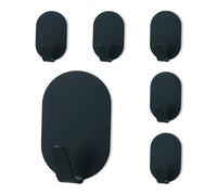 FUFUSING Black Sticky Hooks, 6 Pack Strong Adhesive Coat Hooks for Hanging Robes Towels 5 KG, Wall Door Hook Stick on Bathroom Bedroom for Coats Keys