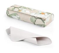 FUFUSING Green Floral PU Leather Glasses Case, Hard Shell Reading Glasses Case for Women Men and Kids, Portable Sunglasses Storage for Travel, Study or Work with Cleaning Cloth