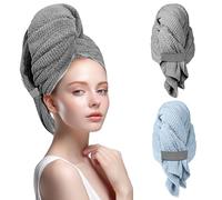 FUFUSING Microfibre Hair Drying Towel Wrap, 2 Pack Large Quick Dry Hair Turban for Women Super Absorbent Soft Anti-Frizz Head Towel for Curly, Long Thick Wet, 39 * 24 inch