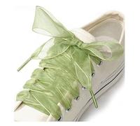 FUFUYO Shoe Laces Flat Chiffon Satin Ribbon Shoelaces 2.5cm Wide Organza Laces for Adult Kids Skate Shoes Casual Shoes Fruit Green 130CM