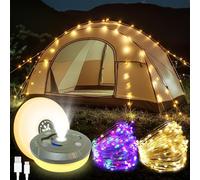 FUG 10M 2 in 1 Retractable Camping String Lights, 6 Lighting Modes Rechargeable Reel Camp Tents Lamp for Garden Camping Party
