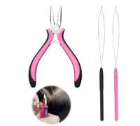 FUG Hair Extension Pliers Set, Secure-Grip Bead Clamp Tool with 2 Loop Threaders for Hair Extensions