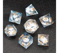 Fugacity DND Dice Set, Liquid Core Handmade Sharp Edge 7 Piece Resin Dice-Dungeons and Dragons Polyhedral Dice Set, D&D Dice Set with Gift Dice Case for RPG MTG Table Games(White Sand & Gold)