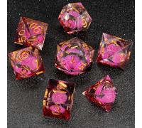 Fugacity DND Dice Set, Liquid Core Handmade Sharp Edge 7 Piece Resin Dice-Dungeons and Dragons Polyhedral Dice Set, D&D Dice Set with Gift Dice Case for RPG MTG Table Games(Pink Sand & Golden)