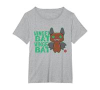 Fuggler Winged Bat Originals Monster Text T-Shirt, Women's Plus, Heather Grey, 2X