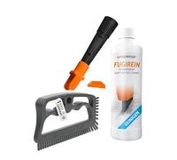 FUGINATOR Trio with Grout Brush in Grey/Grey, EU Adapter & Grout Cleaner 250 ml - Grout Cleaning while Standing for Tiles, Toilet, Bathroom etc. Suitable for Silicone Grouts. Brush with Hard Bristles