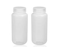 FUGLUS 2 x 500ml Wide Neck Plastic Bottles Laboratory Empty Leak Proof Translucent HDPE Wide Mouth Pill Bottles Water Sample Bottles