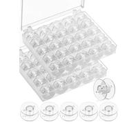 FUGLUS Sewing Machine Bobbins with 2 Bobbins Box, 50 Pieces Transparent Plastic Bobbins Compatible with Brother Singer Kenmore Janome Most Sewing Machines