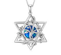 Fuguangju - 925 Sterling Silver Jewish Star Necklace Gift for Men and Women, Sterling Silver, Opal