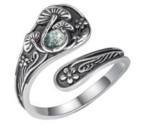 Fuguangju Mushroom Spoon Rings for Women Moonstone Moss Agate 925 Sterling Silver Agate Mushroom Ring Vintage Thumb Ring Jewelry for Women Men, Metal, Cubic Zirconia