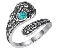 Fuguangju Mushroom Spoon Rings for Women Moss Agate Moonstone Opal Turquoise 925 Sterling Silver Agate Mushroom Ring Vintage Thumb Ring Jewelry for Women Men, Sterling Silver, No Gemstone