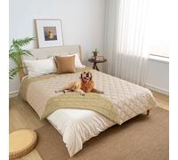 fuguitex Waterproof Dog Blanket Reversible for Small Dogs Resistant Leakproof Washable Couch Cushion Bed Protector Cover for Indoor Furniture Pet Friendly（68"*82",Beige+Taupe