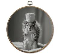 FUGWN Funny Squirrel Bathroom Round Wall Art Decor Framed, Forest Wildlife Squirrel Canvas Artwork Prints, Black and White Animal Wall Hanging Decorations for Bathroom Washroom Restroom, 10x10 Inch