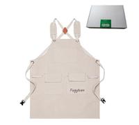 Fugytven Canvas Waterproof Aprons with 5 Pockets for Men Women | BBQ Pottery Garden Cooking Painting Cleaning | Artist Chef Florist Waitress | Widening Shoulder Pads & Adjustable Cross Back (White)