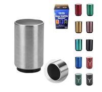 FUGYTVEN Push Down Bottle Opener | Automatic 304 Steel | One-Handed & No Damage | Beer/Soda Cap Remover & Magnet Catcher | Ultimate Gift for Men, Dad, Beer Lovers (Black Silvery)