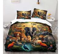 FUHAOLI Bedding Set 135×200cm African grassland animals 3D print Pattern single size with 2×50 * 75cm Pillowcase 3 Pcs with zippe for Children teen Soft Lightweigh comforter set#A