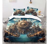 FUHAOLI Bedding Set 135×200cm Kinetic Gears 3D print Pattern single size with 2×50 * 75cm Pillowcase 3 Pcs with zippe for Children teen Soft Lightweigh comforter set#E