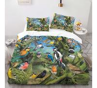 FUHAOLI Bedding Set 135×200cm Tropical Forest Birds 3D print Pattern single size with 2×50 * 75cm Pillowcase 3 Pcs with zippe for Children teen Soft Lightweigh comforter set#I