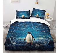 FUHAOLI Bedding Set 200×200cm Goodnight story Penguin 3D print Pattern Double size with 2×50 * 75cm Pillowcase 3 Pcs with zippe for Children teen Soft Lightweigh comforter set#A