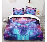 FUHAOLI Bedding Set 200×200cm Neon-eyed dragon 3D print Pattern Double size with 2×50 * 75cm Pillowcase 3 Pcs with zippe for Children teen Soft Lightweigh comforter set#G