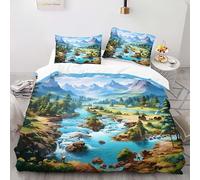 FUHAOLI Bedding Set 230×220cm Anime mountain scene 3D print Pattern King size with 2×50 * 75cm Pillowcase 3 Pcs with zippe for Children teen Soft Lightweigh comforter set#B