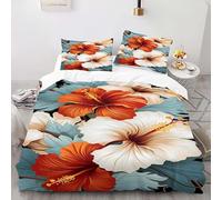 FUHAOLI Bedding Set 230×220cm Tropical flower 3D print Pattern King size with 2×50 * 75cm Pillowcase 3 Pcs with zippe for Children teen Soft Lightweigh comforter set#I