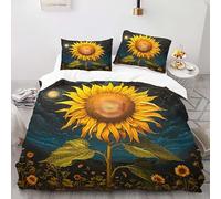 FUHAOLI Bedding Set 260×220cm Sunflowers and stars 3D print Pattern Super King size with 2×50 * 75cm Pillowcase 3 Pcs with zippe for Children teen Soft Lightweigh comforter set#G