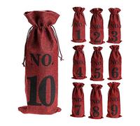 Fuhjythy 1 to 10 Burlap Wine Bags Blind Wine Tasting,Wine Bags Wedding Table Numbers,Wine Tasting Bags,Party,Christmas,10 Pcs,Red
