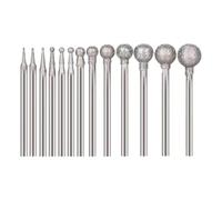 Fuhjythy 13 Pcs Ball Shape Diamond Burr Diamond Mounted Grinding Burs Stone Carving Set with 3/32 Inch Mandrel for Rotary Tools Easy Install Easy to Use