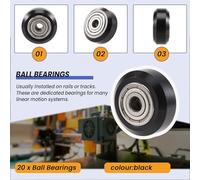 Fuhjythy 20Pcs/Slot POM Plastic Wheel Pulleys Ball Bearings 625ZZ 3D Printer Parts Round Idler Gear Part V 3D Printer Accessories