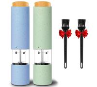 Fuhjythy 2PCS Electric Salt and Pepper Grinder Automatic Operation with Adjustable Coarseness Battery Powered LED Light