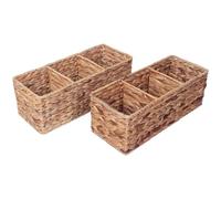 Fuhjythy 3-Section Wicker Baskets Storage Basket Wicker Storage Basket for Shelves, Hand-Woven Water Hyacinth Storage Baskets, 2-Pack