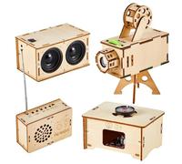 Fuhjythy 4 Set of Wooden Puzzle DIY Craft Kit Speaker Radio Gramophone Projector Soldering Practice DIY Electronic Kits