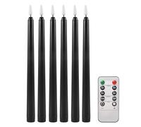 Fuhjythy 6Pcs Flameless Black Taper Candles Flickering with 10-Key Remote Timer, Battery Operated LED Candlesticks Window Candles