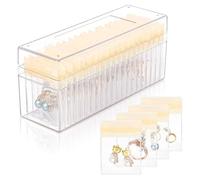 Fuhjythy Acrylic Jewelry Box,Clear Jewelry Organizer with 20 Portable Anti Oxidizing Zipper Bags,Travel Jewelry Case Yellow