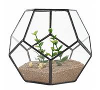 Fuhjythy Black Glass Pentagon Geometric Terrarium Container Window Sill Decor Flower Pot Balcony Planter Diy Display Box (No Plant)